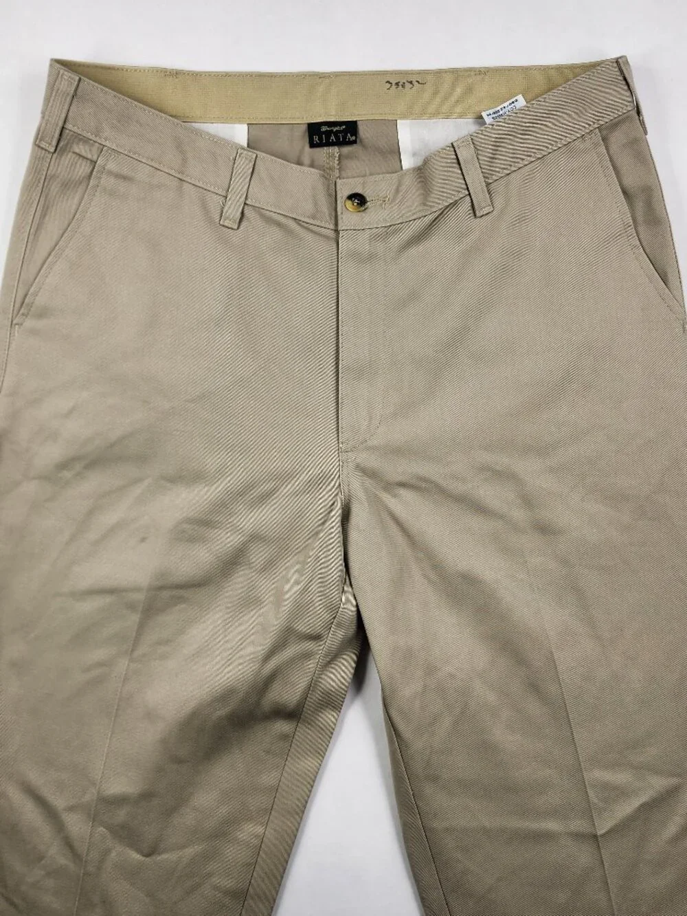 Wrangler Riata Mens 35x32 Khaki Tan 100% Cotton Western Pants 94KH Pleated Flaw